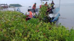 Prajurit Kodim 0210/TU Bersama Masyarakat Bersihkan Eceng Gondok di Kawasan Danau Toba