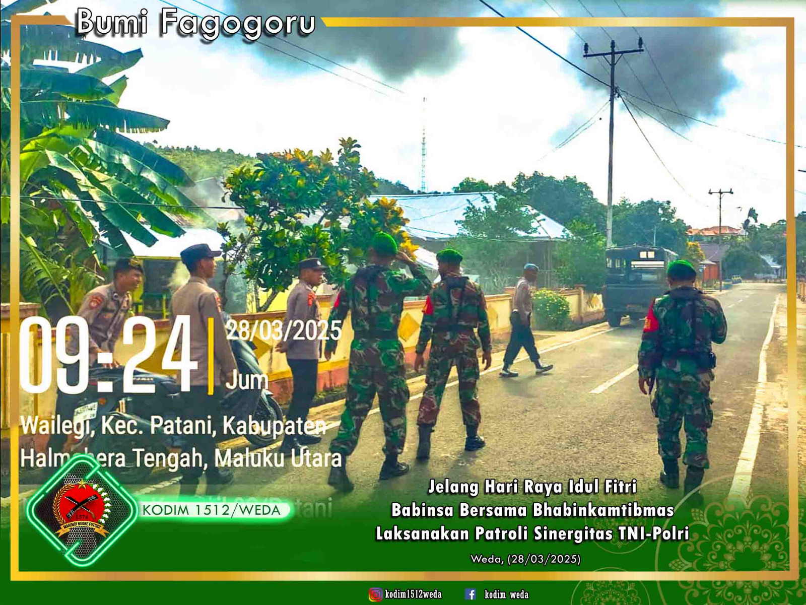 Jelang Hari Raya Idul Fitri, Babinsa Bersama Bhabinkamtibmas Laksanakan Patroli Sinergitas TNI-Polri