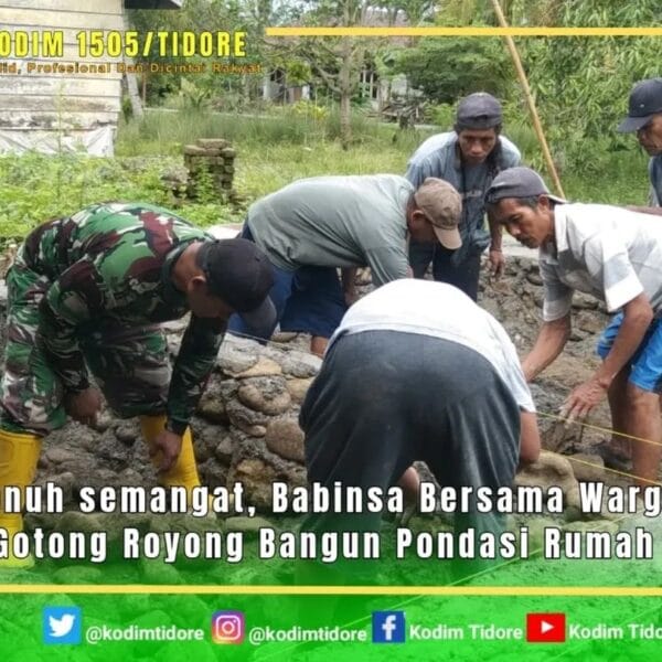 Penuh semangat, Babinsa Bersama Warga Gotong Royong Bangun Pondasi Rumah
