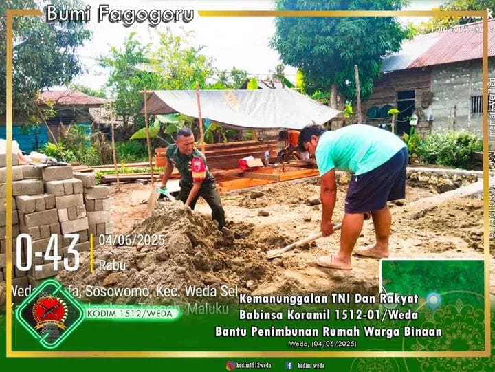 Ciptakan Kebersamaan, Babinsa Desa Sosowomo Ramil 1512-01/Weda Angkat Tanah Untuk Penimbunan Pondasi