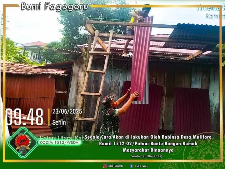 Ringankan Beban Warga Binaan Babinsa Desa Maliforo Ramil 1512-02/Patani Bantu Bangun Rumah Di Desa Binaannya