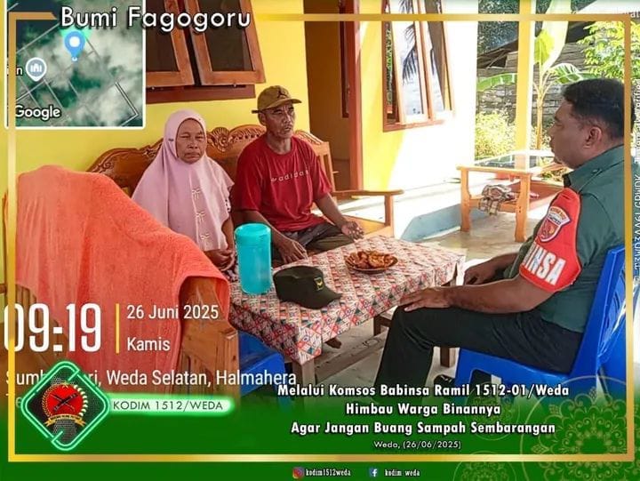 Komsos dengan Masyarakat Babinsa Koramil 1512-01/Weda Sampaikan Jangan Buang Sampah Sembarangan Komsos dengan Masyarakat Babinsa Koramil 1512-01/Weda Sampaikan Jangan Buang Sampah Sembarangan