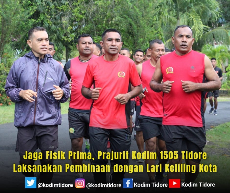 Jaga Fisik Prima, Prajurit Kodim 1505 Tidore Laksanakan Pembinaan dengan Lari Keliling Kota