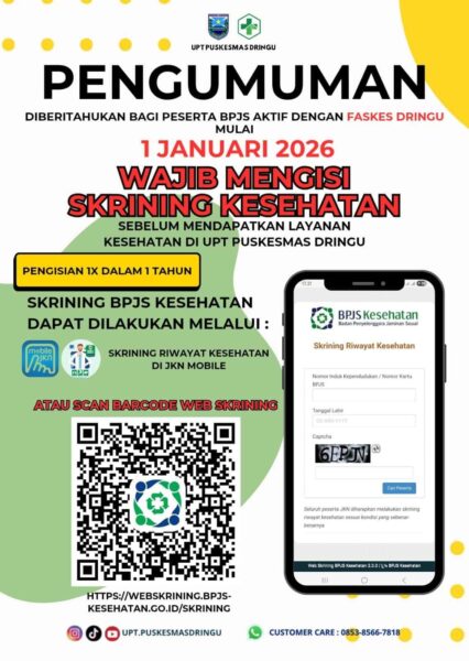 Puskesmas Dringu Umumkan Wajib Skrining Kesehatan Mulai 1 Januari 2026, Cukup Sekali Setahun Puskesmas Dringu Umumkan Wajib Skrining Kesehatan Mulai 1 Januari 2026, Cukup Sekali Setahun