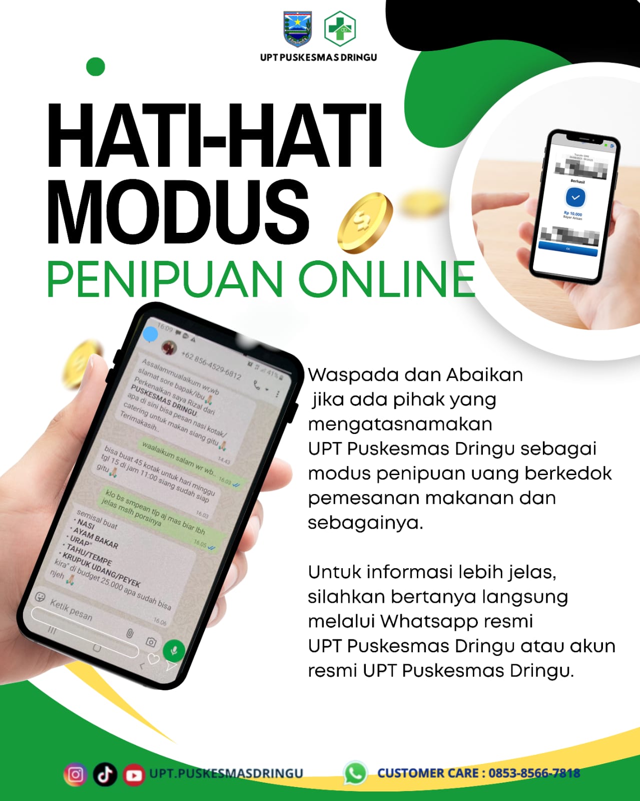 WASPADA ! Modus Penipuan Mengatasnamakan UPT Puskesmas Dringu 