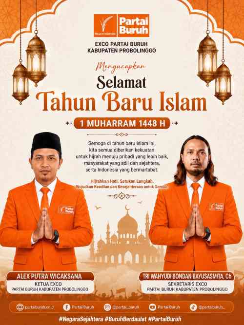 EXCO Partai Buruh Kabupaten Probolinggo Sampaikan Ucapan Selamat Tahun Baru Islam 1 Muharram 1448 H EXCO Partai Buruh Kabupaten Probolinggo Sampaikan Ucapan Selamat Tahun Baru Islam 1 Muharram 1448 H