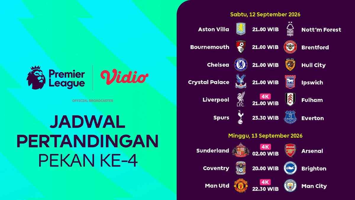 Jadwal Pertandingan Premier League 2026/27: Matchweek Ke-4