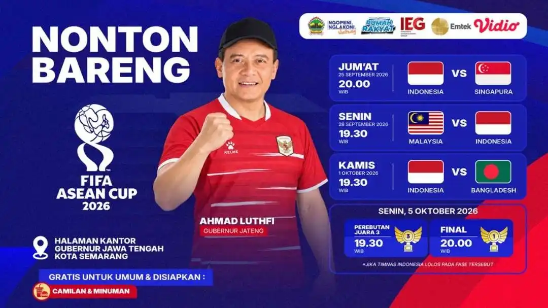 Gratis untuk Publik, Pemprov Jawa Tengah Siapkan Nobar Laga Timnas di Kantor Gubernur