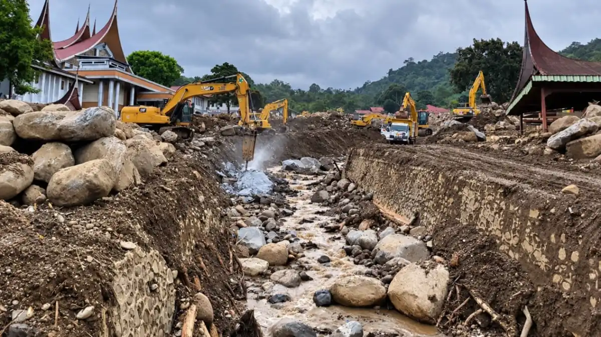 Langkah Kementerian PU Mengendalikan Ancaman Material Banjir Bandang di Sungai Batang Baliang